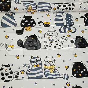 Ткань «Коты и мышки на белом» купить в Минске