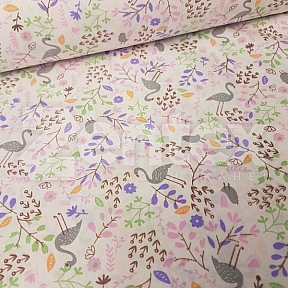 Ткань «Фламинго и цветы на белом» купить в Минске