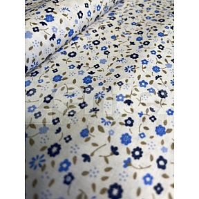 Ткань «Голубо-бежевые цветочки на белом» купить в Минске