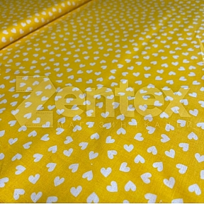 Ткань «Белые сердечки на жёлтом» купить в Минске