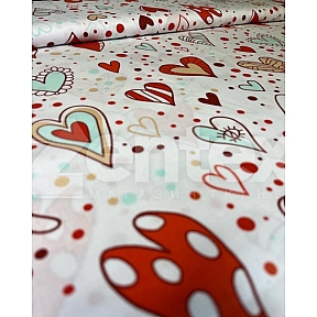 Ткань «Сердечки красно-бирюзовые» купить в Минске