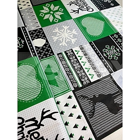 Ткань «Новогодний пэчворк чёрно-зелёный» купить в Минске