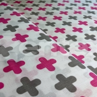 Ткань «Серо-розовые крестики на белом» купить в Минске